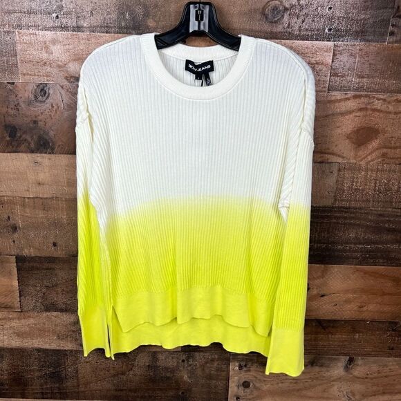 DKNY Ombre Sweater Crew Neck White Neon Yellow Green High Low Hem Large - Picture 8 of 14